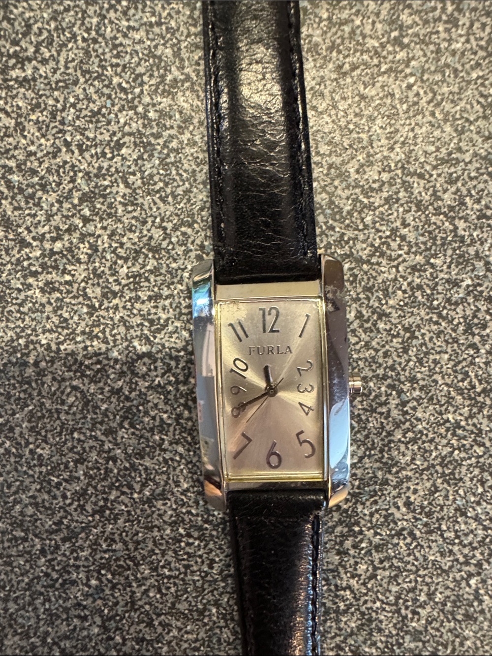 Furla Silver Dial Watch with Black Leather Strap